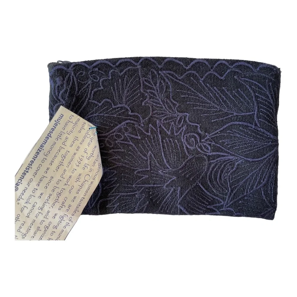 Made in Mexico Blue Embroidered Make-up Bag NWT